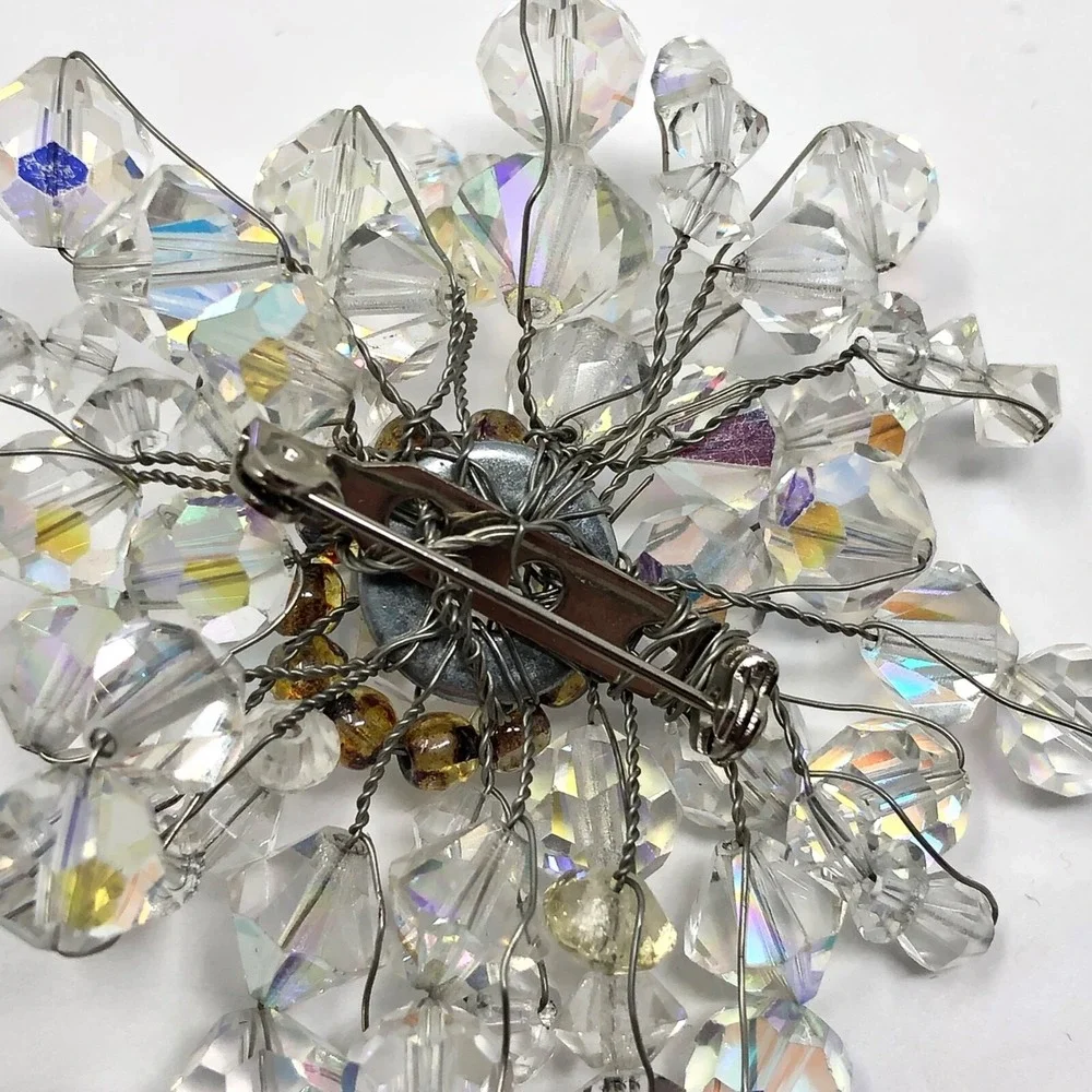 Vintage Brooch Iridescent Bead 2.5 Inches Statement Neutral Cluster Pin